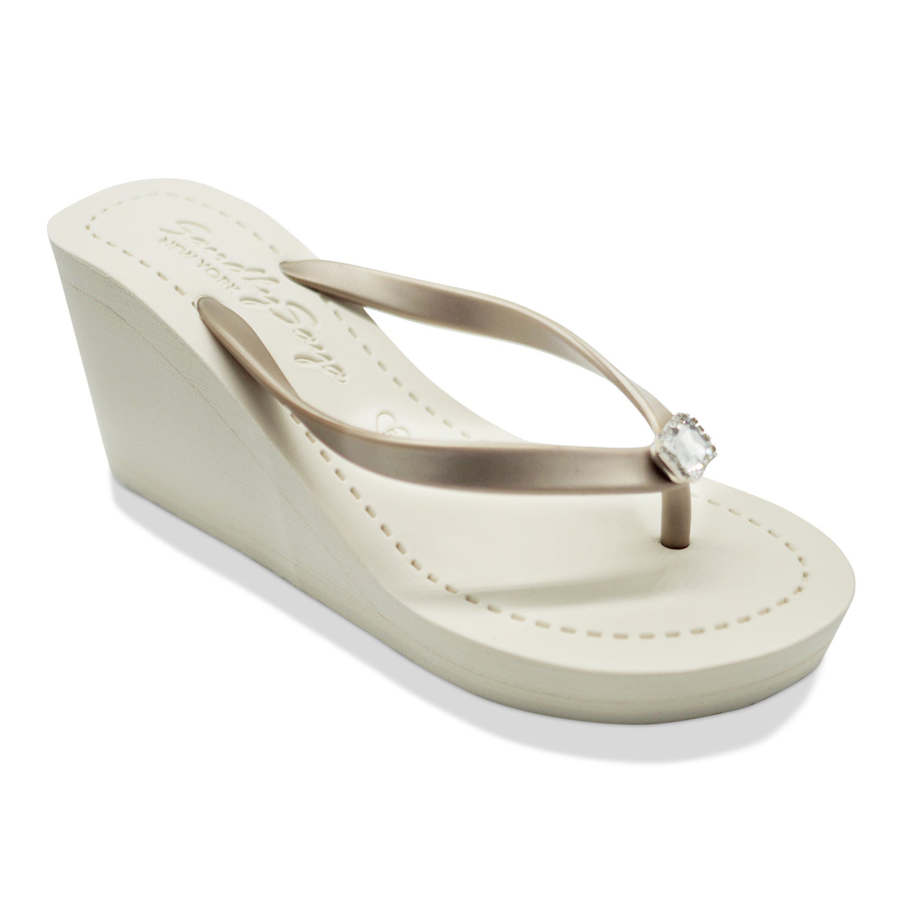 Rectangle Studs-Rhine Stone Embellished Women's High Wedge Flip Flops Sandal