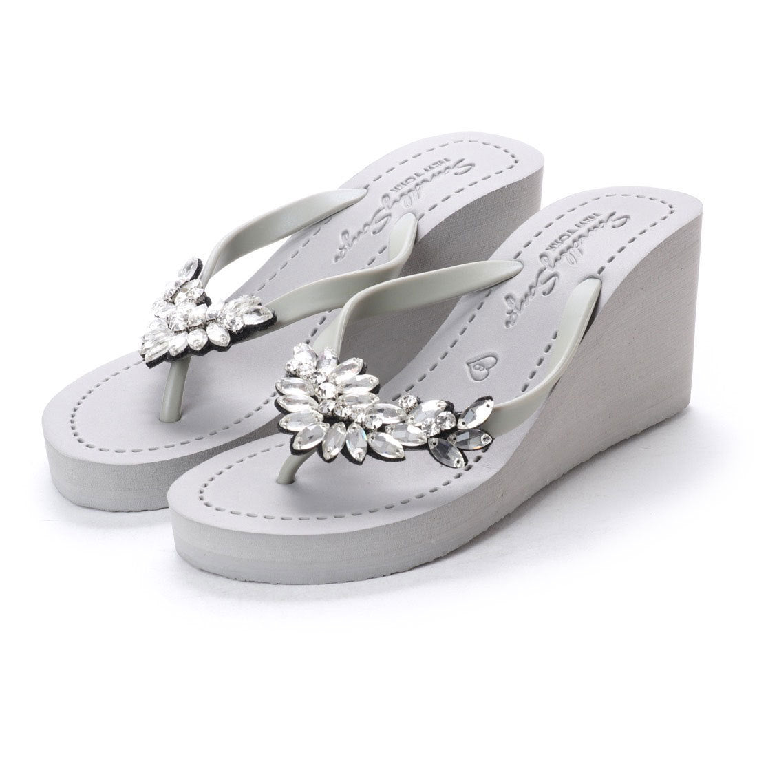 Manhattan Crystal - Rhine Stone Embellished Embellished High Wedge Flip Flops Sandal