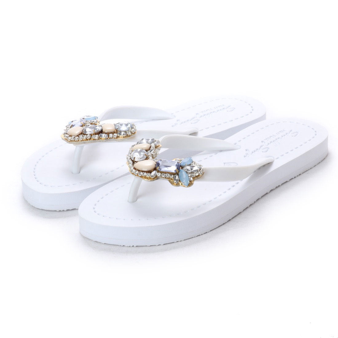 York - Women's Flat Sandal, Blue, Beaded, Crystal