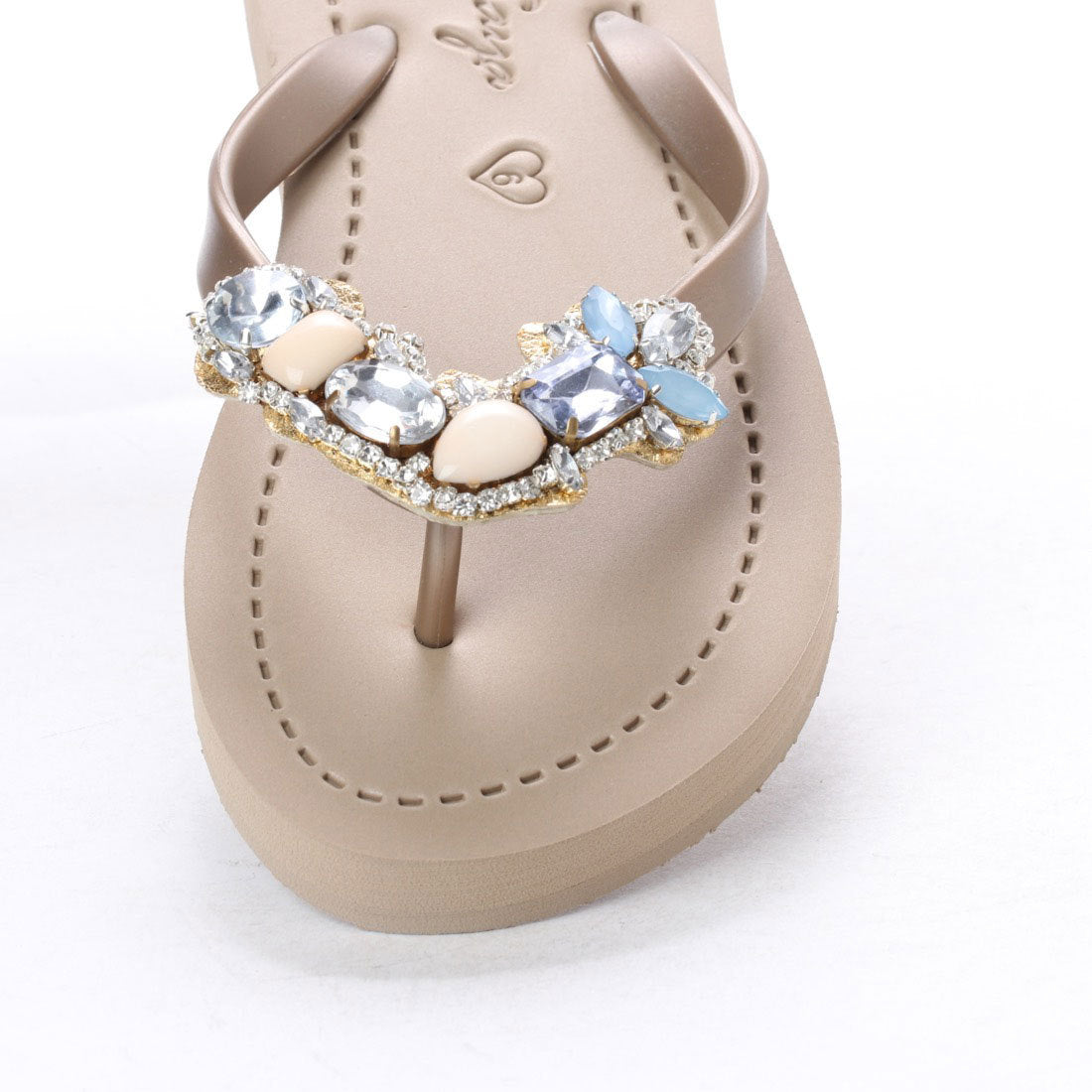 York - Women's Flat Sandal, Blue, Beaded, Crystal