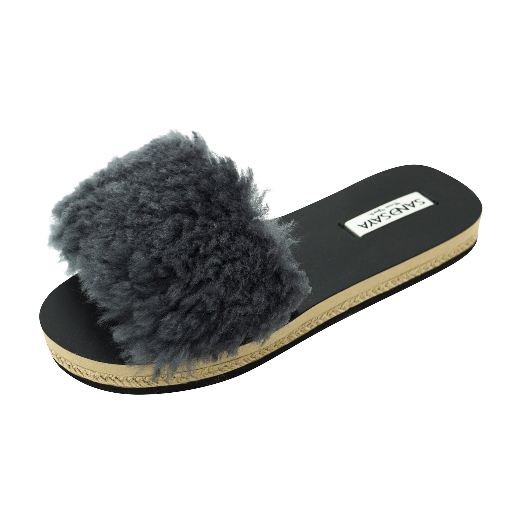 Black Sheep Fur Slide - Espadrille Flat