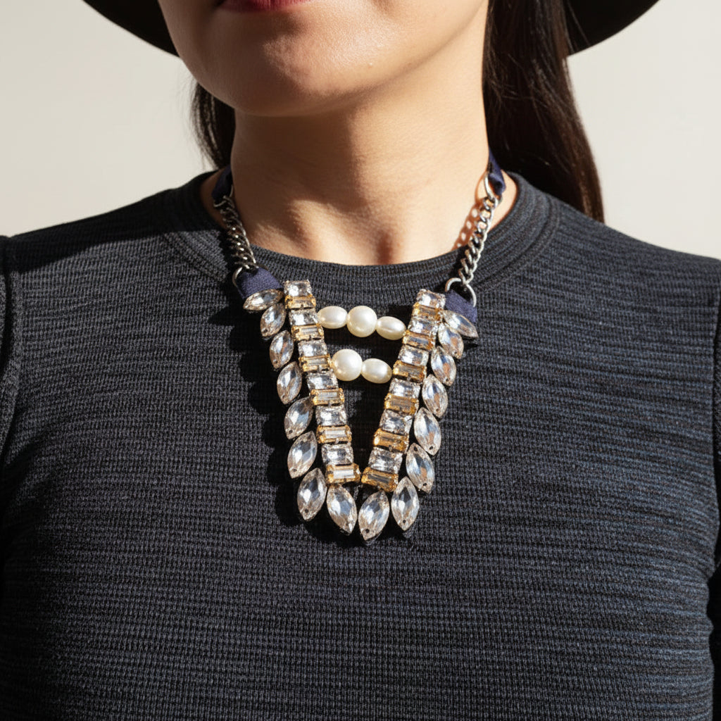 Smith Pearl Collar Necklace-Rhinestone Embellished Vintage Inspired Accessory