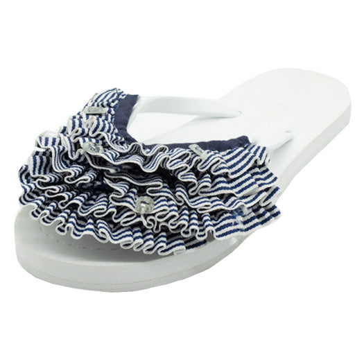 White and blue strip, triple layer, crystal stones