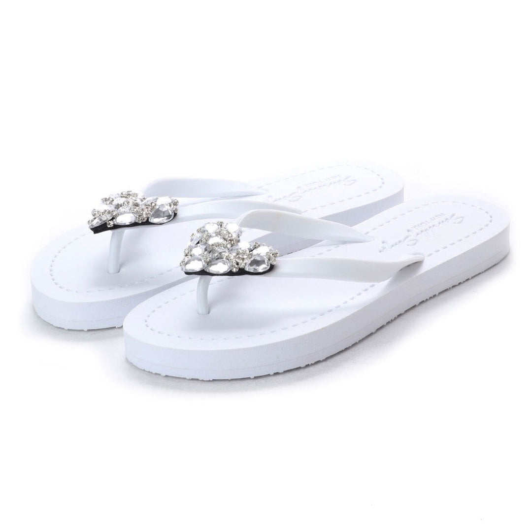 Crystal Heart - Big Kids Flip Flops Sandal Clear Rhine Stone Embellished Girls Flip Flops