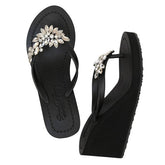 Crystal Manhattan High Wedge Black Sandals