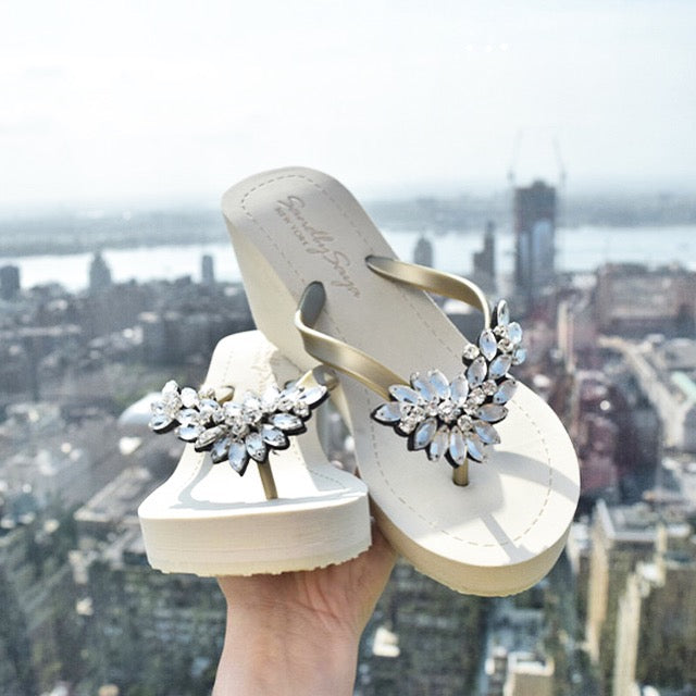 Manhattan (Crystal) - Women's High Wedge, crystal studs