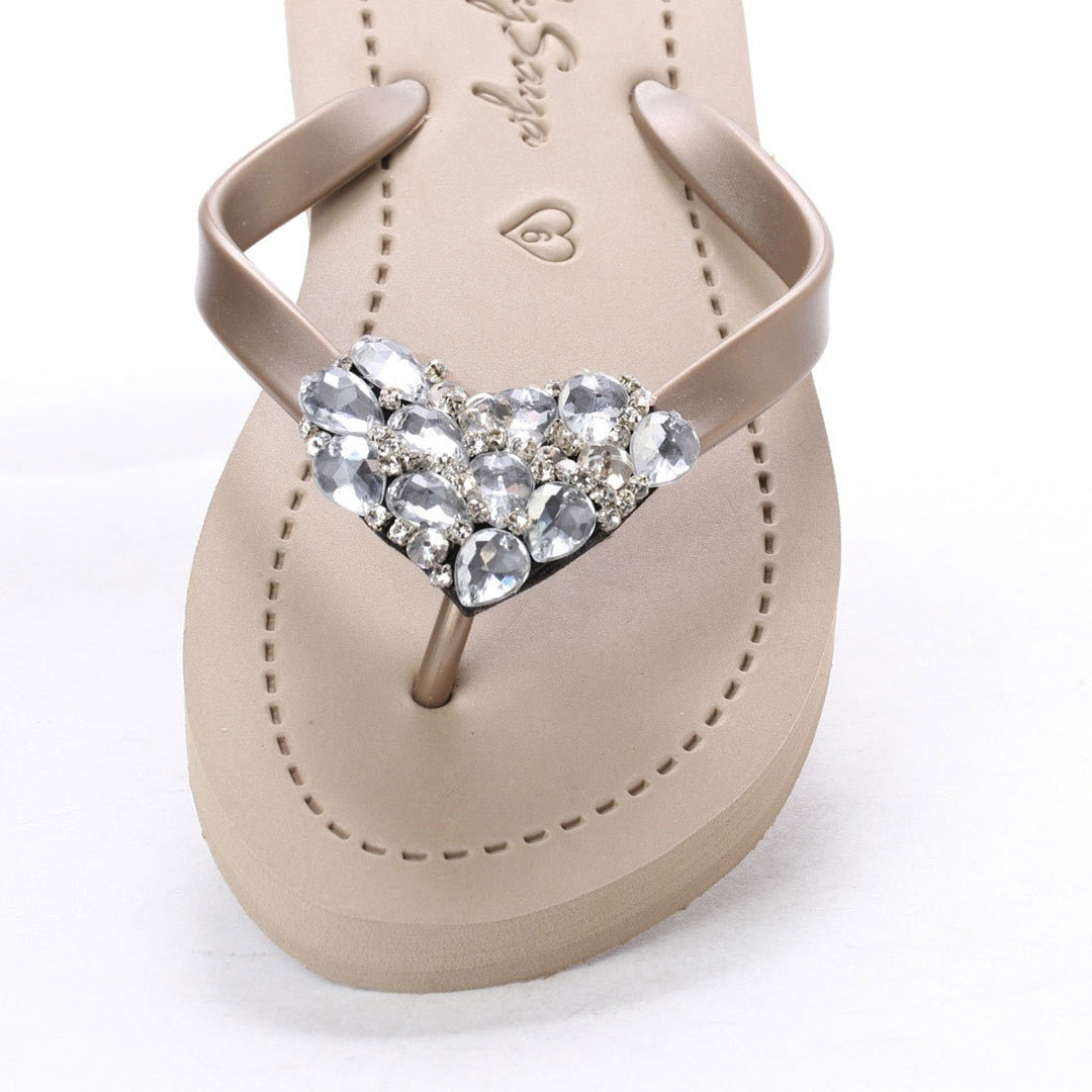 Crystal Heart - Big Kids Flip Flops Sandal Clear Rhine Stone Embellished Girls Flip Flops