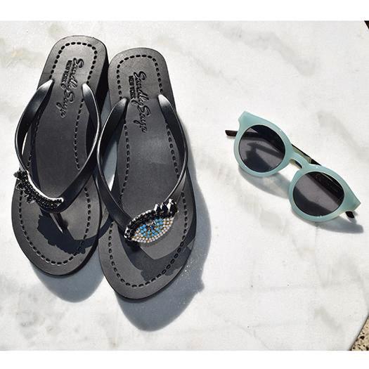 Black Women's Mid heels Sandals with Eyes, Flip Flops summer