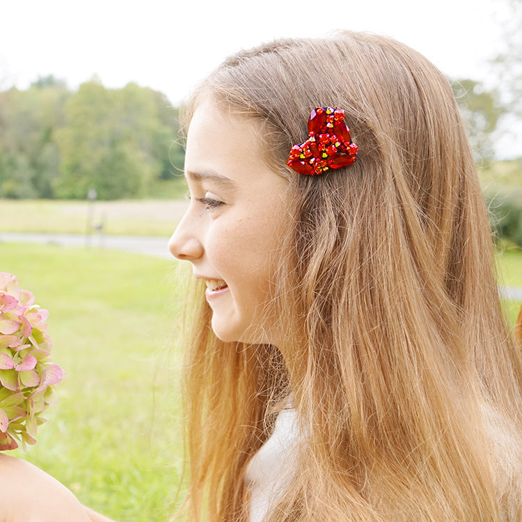 Red Heart Rhinestone Embellished- Kids Hair Pin