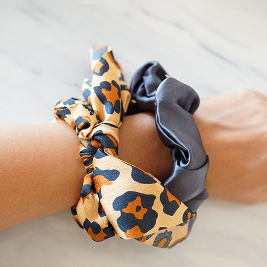 Leopard bunny & Silk Hair Scrunchies- Set of 2 in a box