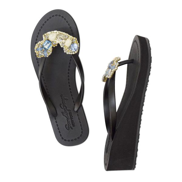 York - Women's Mid Wedge, Blue, Beaded, Crystal