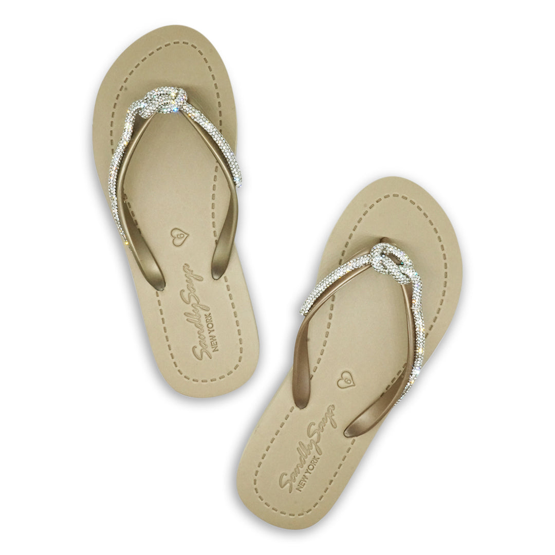 Rhinestone Crystal Rope Knot - Women's Flat Flip Flop Sandal - Sand by Saya
