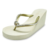 Knot_ Rhinestone Crystal Rope Embellished Women's High Wedge Flip Flops Sandal