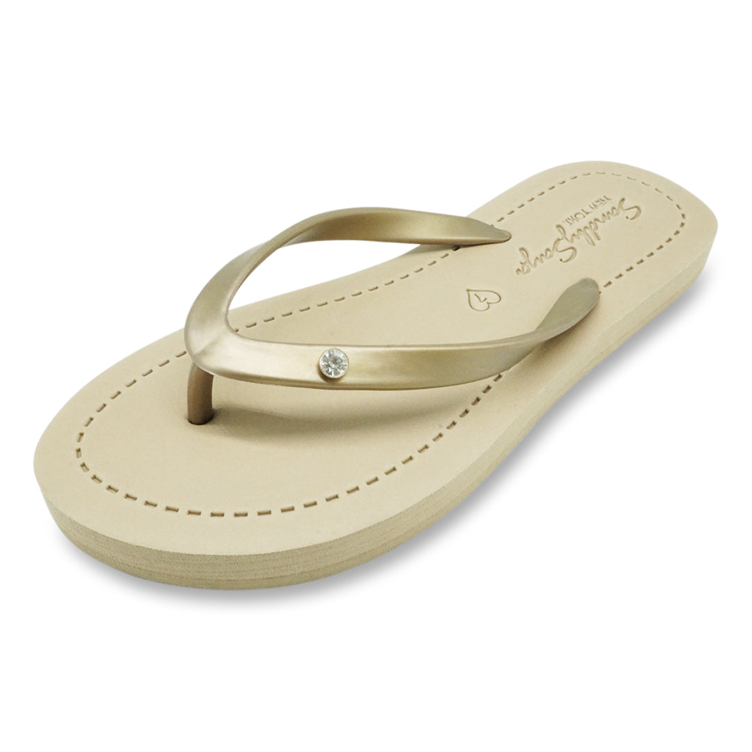 1 Circle Studs Small - Crystal Rhinestone Charm Women's Flat Flip Flops Sandals