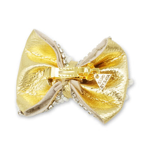 Pearl and Gold Bow - Embroidery Hair Tie or Barrettes Clips Accessories