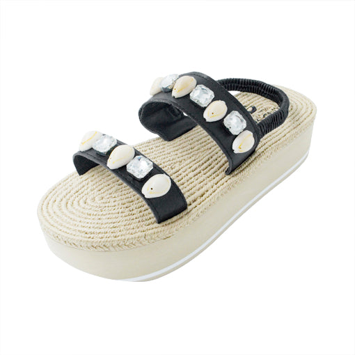 Hawaiian Shell Embellished Platform Sandals – Handmade in New York-Waterproof Espadrille Platform