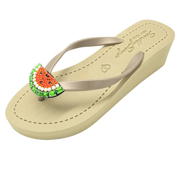 Watermelon - Rhinestone Mid Wedge Flip Flops