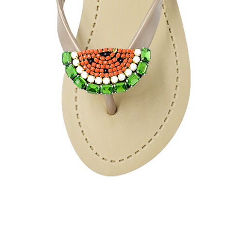 Watermelon - Rhinestone Mid Wedge Flip Flops