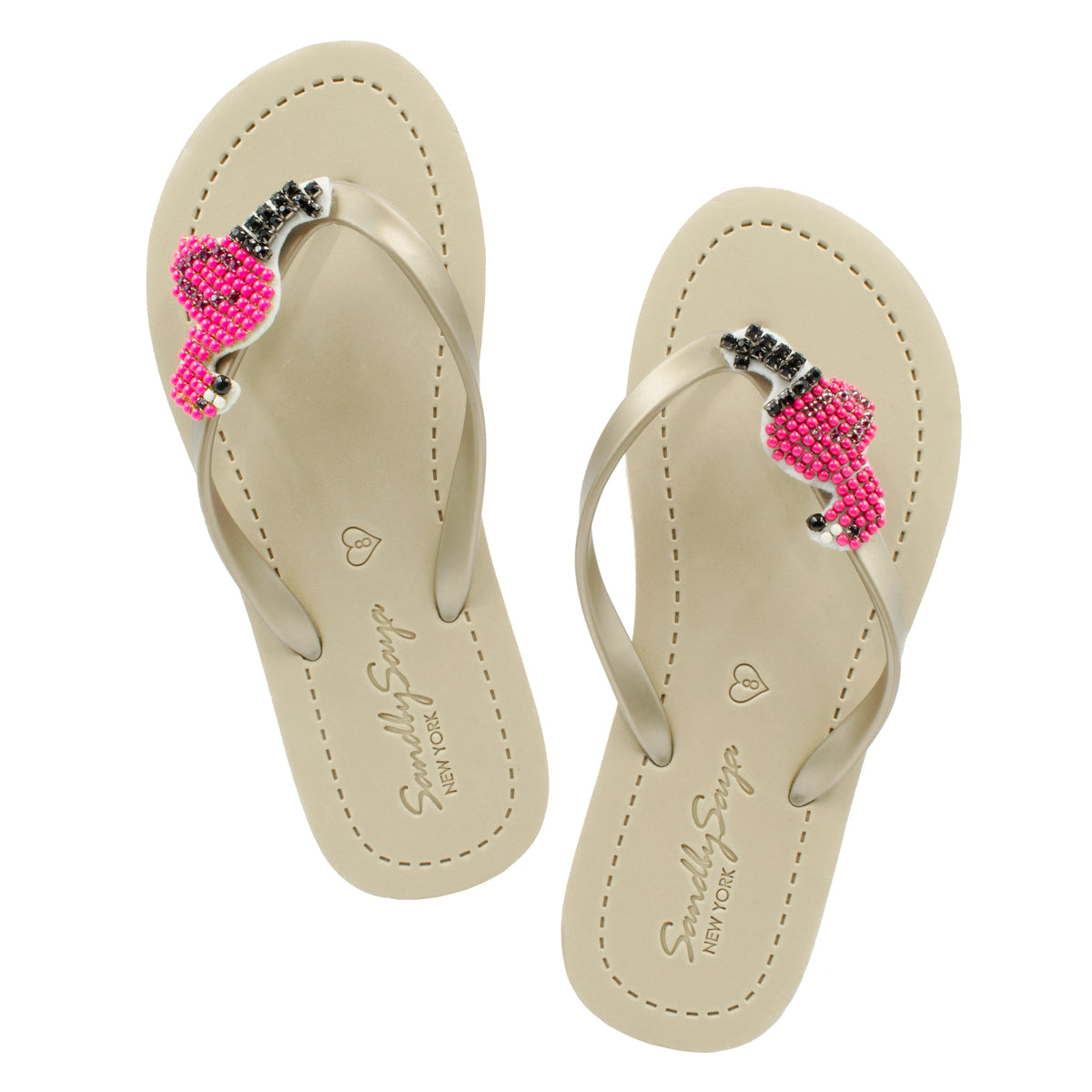 Flamingo Pink Rhine Stone Embellished- Big Kids Flip Flops Sandal