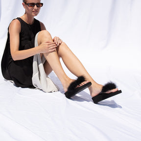 Black Feather - Embellished Women's Mid Wedge Flip Flops Sandal