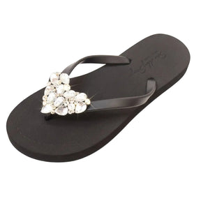 クリスタルハート - ラインストーン装飾レディースフラットフリップフロップサンダル