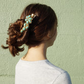 Brooklyn Turquoise Flower Hair Clips - Rhine Stone Embellished Accessory