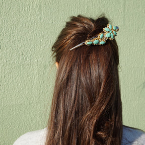 Brooklyn Turquoise Flower Hair Clips - Rhine Stone Embellished Accessory