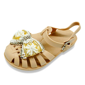 Gold Bow Beaded Embellished Jelly Sandal- Girls / Toddlers Shoes