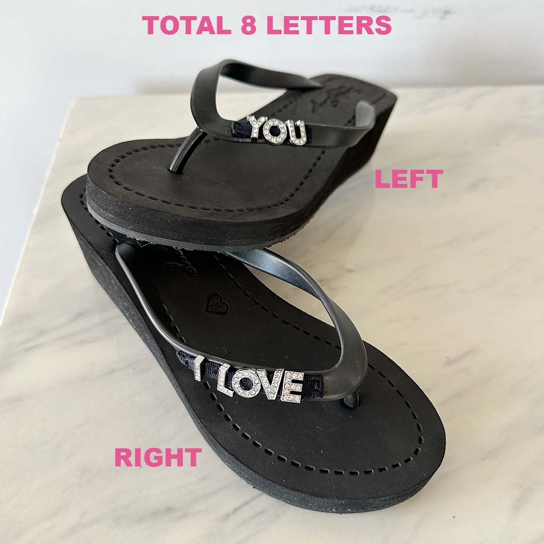 Personalized Monogram Flop Flops Crystal Rhinestone Charm Mid Wedge Sandals Women