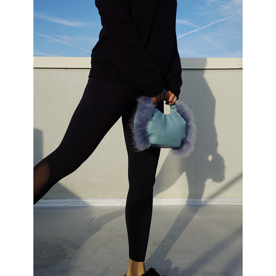 Blue Feather Faux Leather Bag