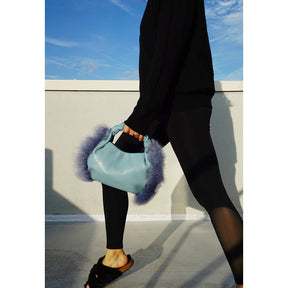 Blue Feather Faux Leather Bag