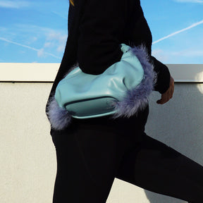 Blue Feather Faux Leather Bag