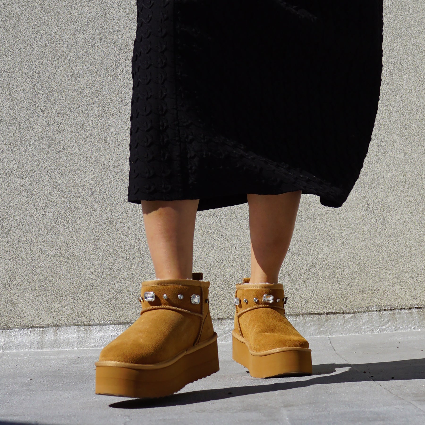 Platform Suede Boots with Crystals – Genuine Leather Women's leather boots