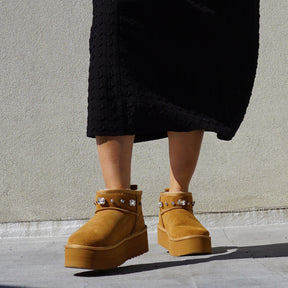 Platform Suede Boots with Crystals – Genuine Leather Women's leather boots
