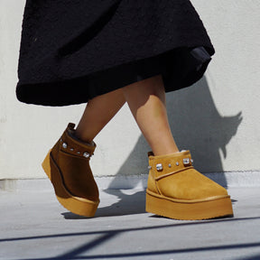 Platform Suede Boots with Crystals – Genuine Leather Women's leather boots