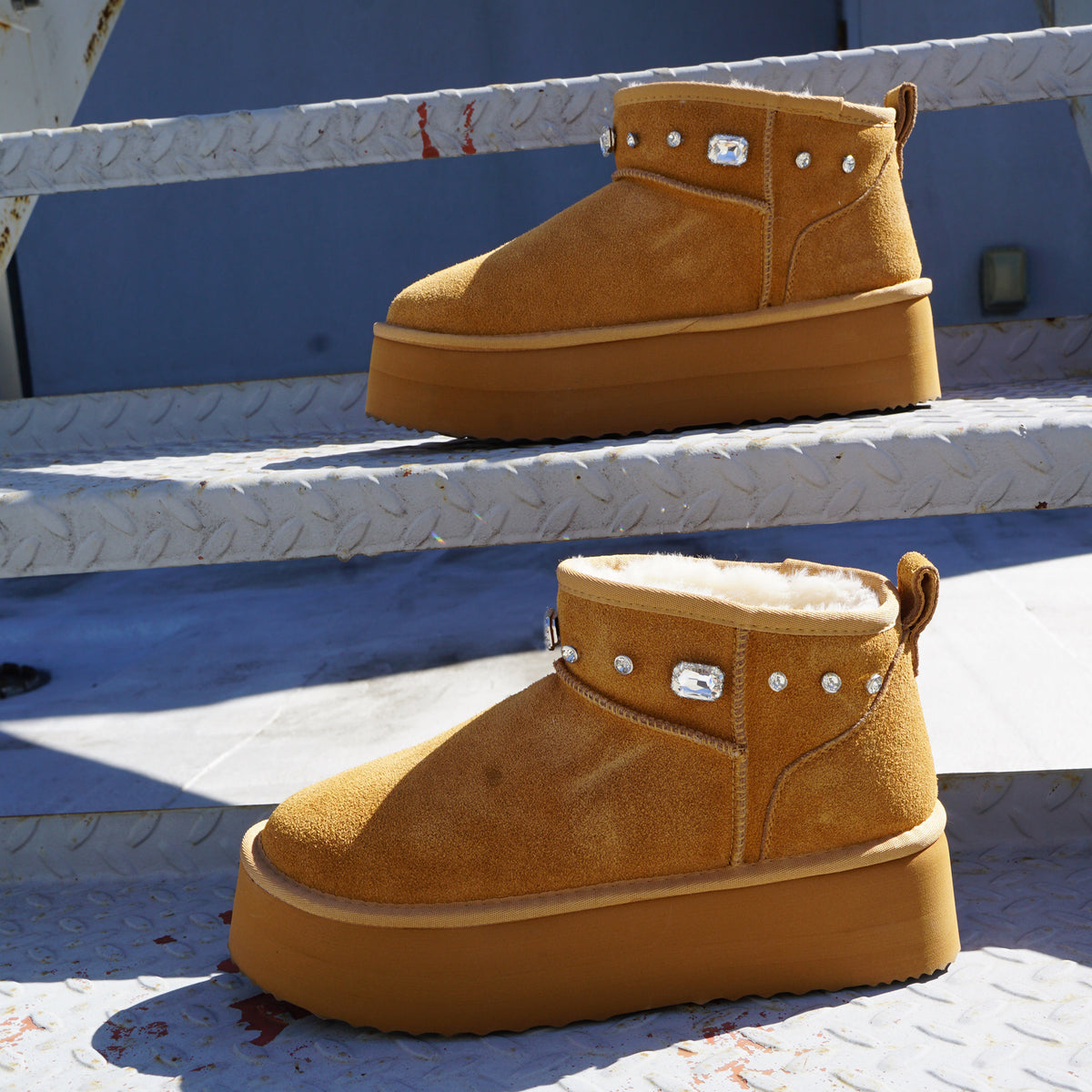 Platform Suede Boots with Crystals – Genuine Leather Women's leather boots