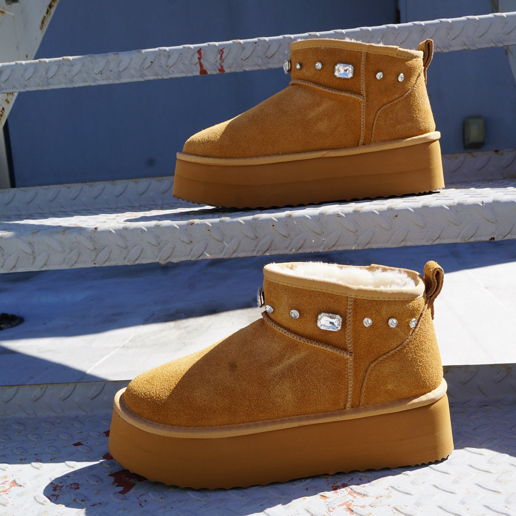 Platform Suede Boots with Crystals – Genuine Leather Women's leather boots