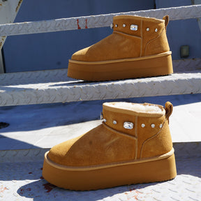 Platform Suede Boots with Crystals – Genuine Leather Women's leather boots