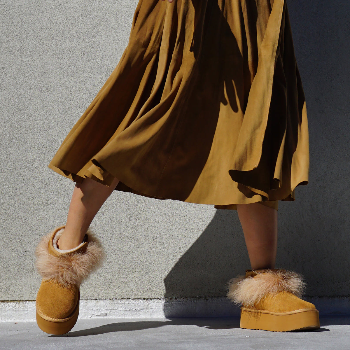 Platform Boots with Real Feather Trim-Women's Genuine Suede Boots