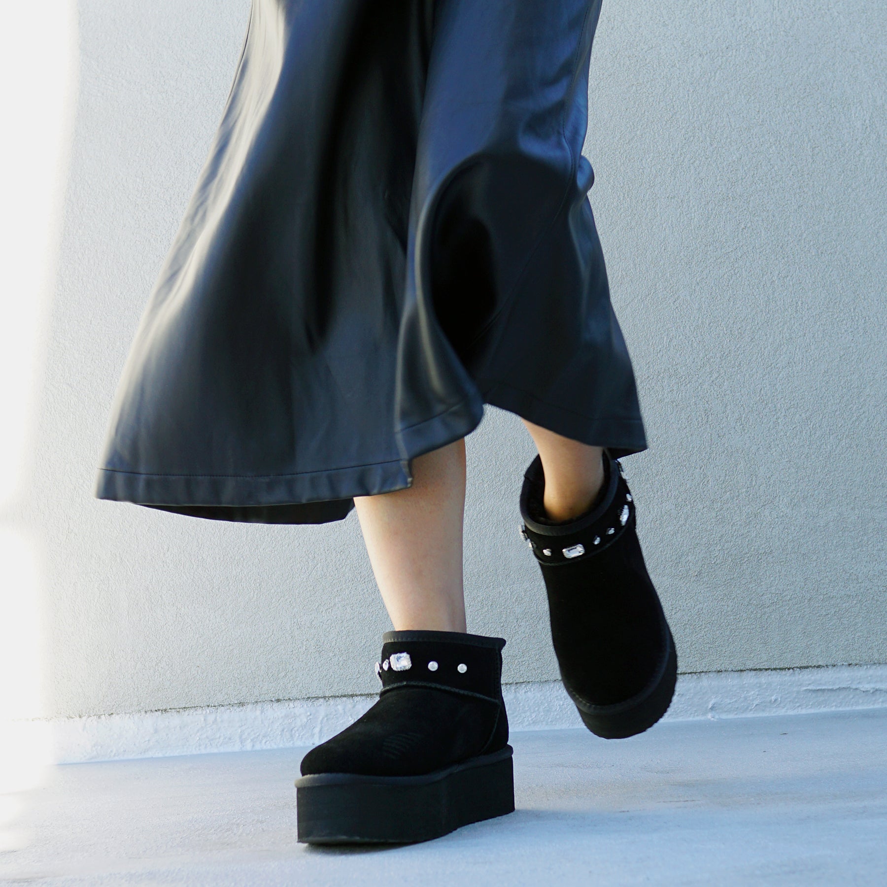 Platform Suede Boots with Crystals – Genuine Leather Women's leather boots
