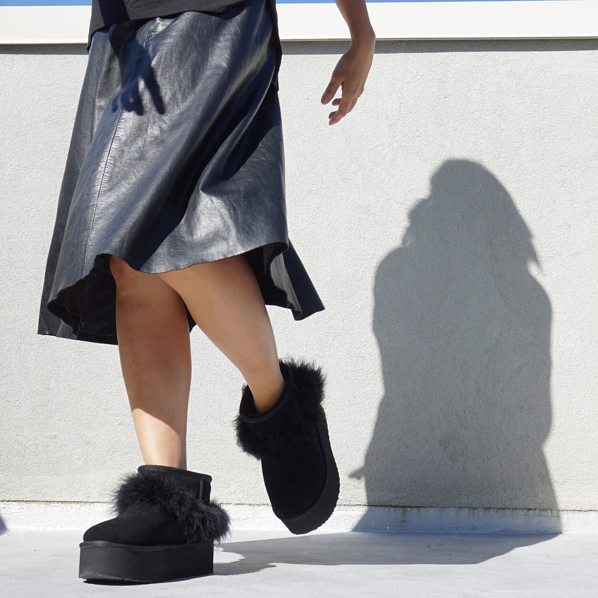 Platform Boots with Real Feather Trim-Women's Genuine Suede Boots