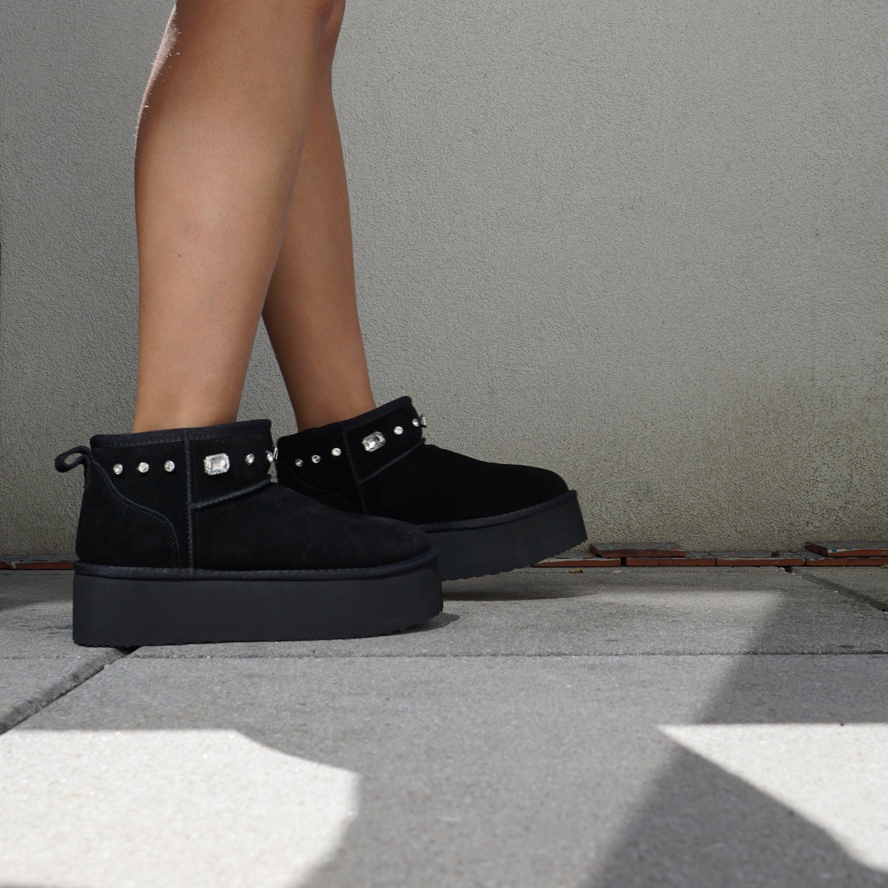 Platform Suede Boots with Crystals – Genuine Leather Women's leather boots