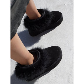 Platform Boots with Real Feather Trim-Women's Genuine Suede Boots