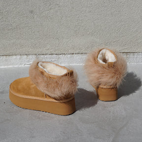 Platform Boots with Real Feather Trim-Women's Genuine Suede Boots