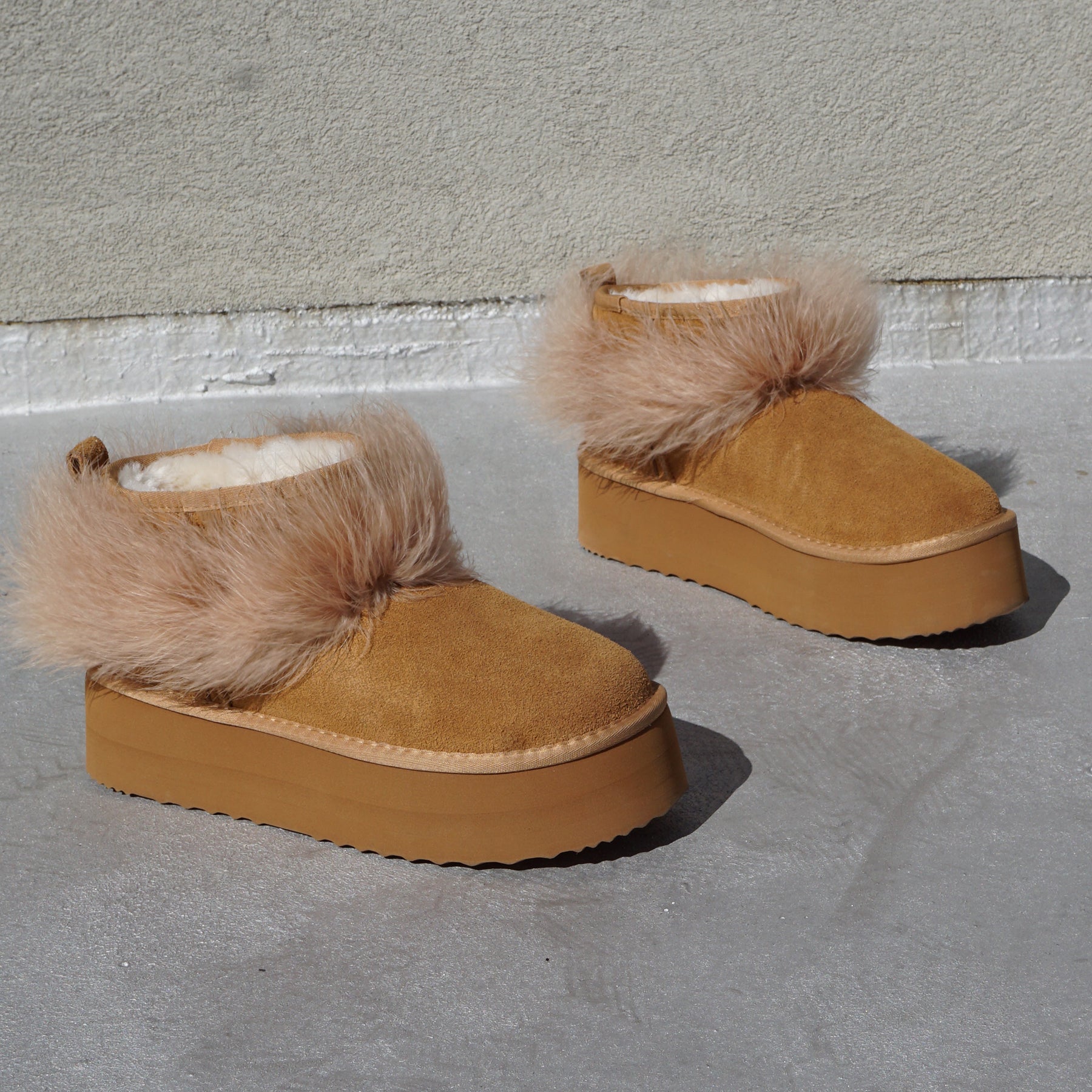 Platform Boots with Real Feather Trim-Women's Genuine Suede Boots