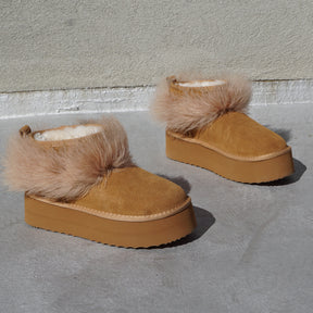 Platform Boots with Real Feather Trim-Women's Genuine Suede Boots