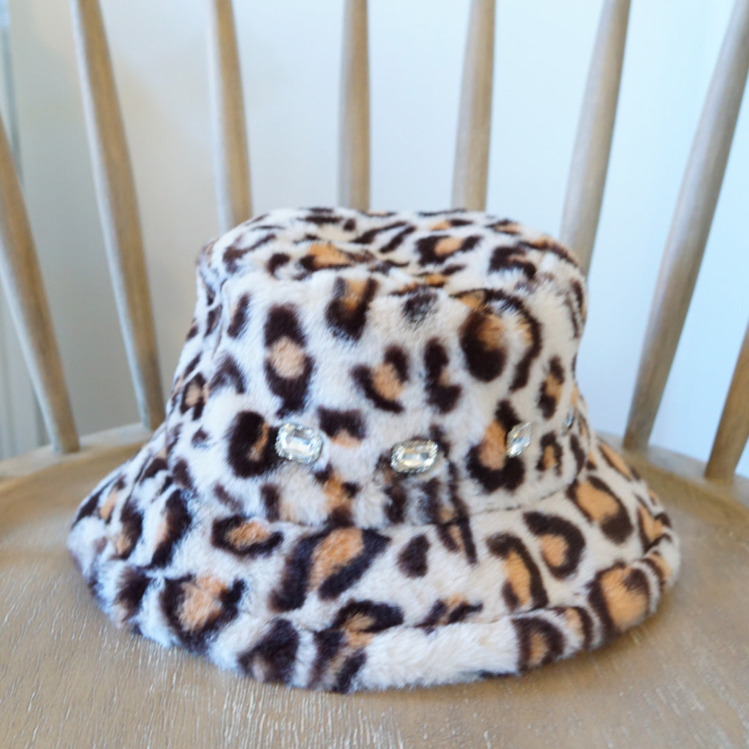 Furry leopard bucket hat online