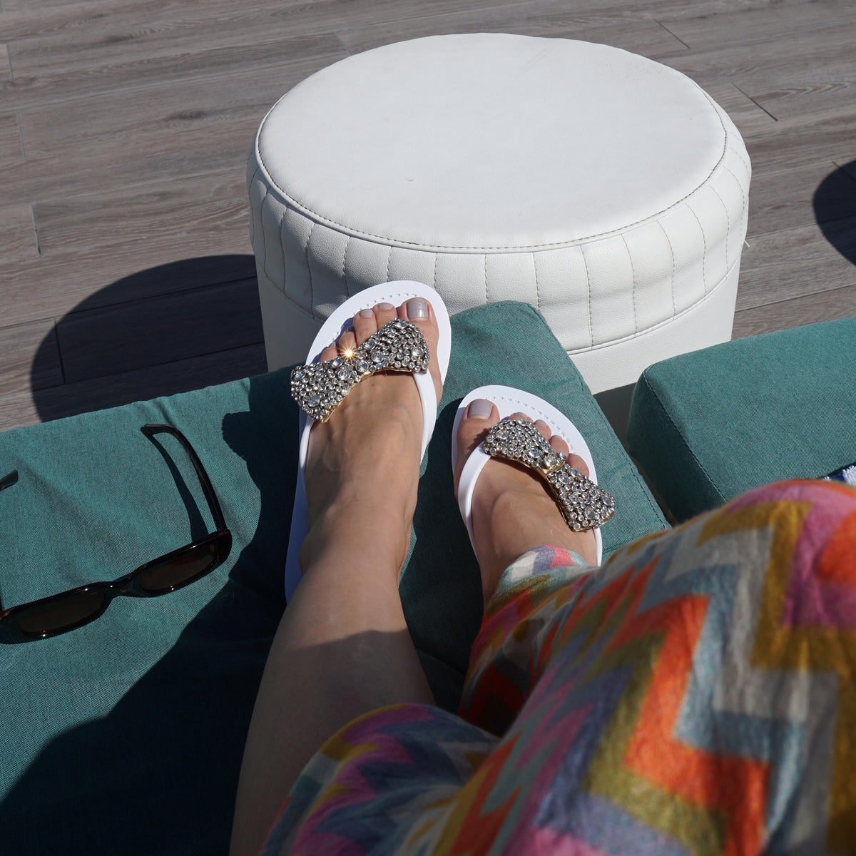 Madison - Crystal Bow Rhinestone Flip Flop Sandals | Sand by Saya New York