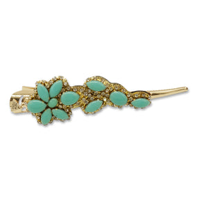 Brooklyn Turquoise Flower Hair Clips - Rhine Stone Embellished Accessory