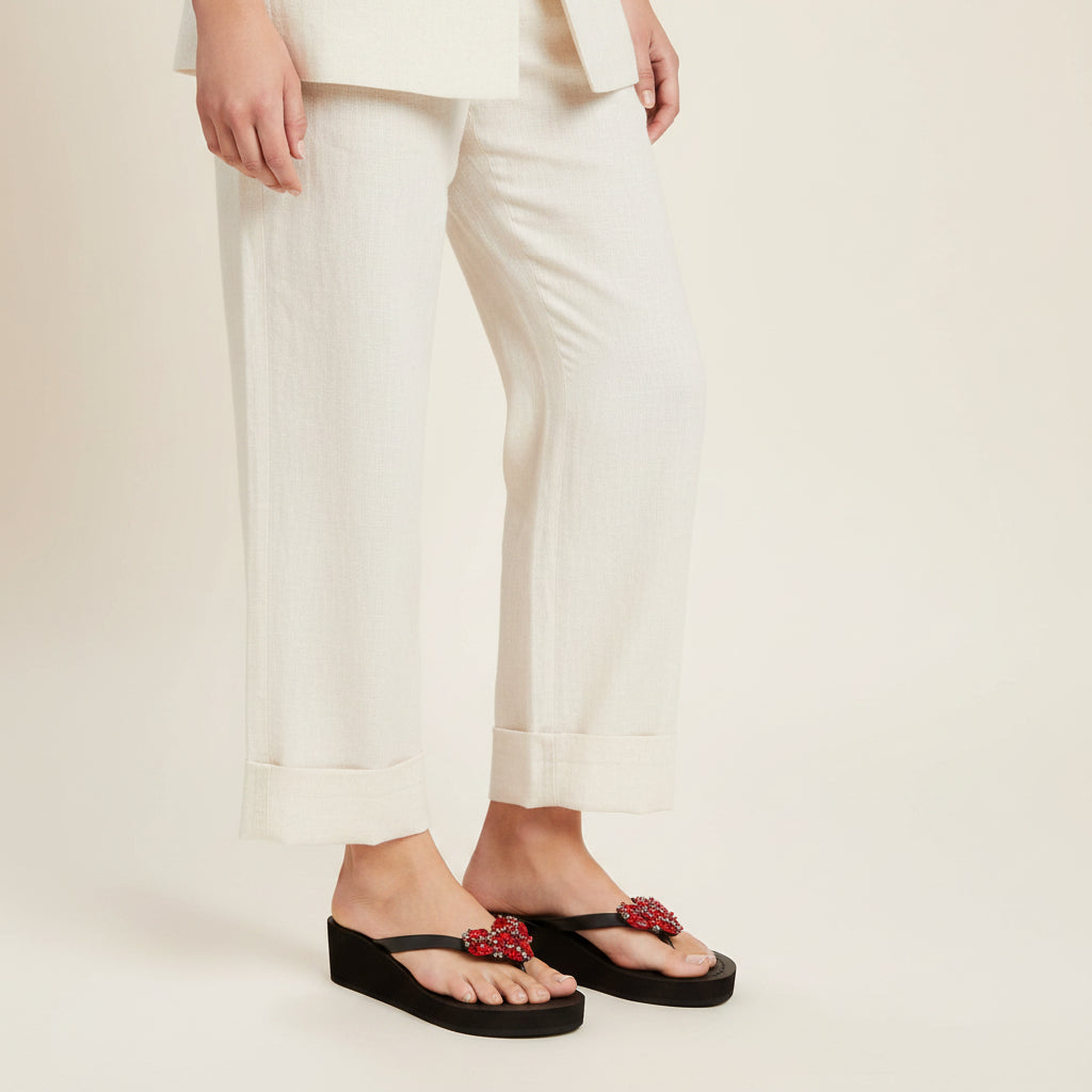 Red Heart - Rhinestone Mid Wedge Flip Flops